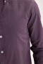 Men's Slim Fit 100% Cotton Buttoned Collar Flam Linen Purple Shirt - 6