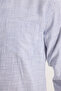 Men's Slim Fit 100% Cotton Buttoned Collar Striped Long Sleeve Pocketed Linen Navy Blue Shirt - 5