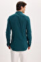 Men's Slim Fit 100% Cotton Buttoned Collar Flam Linen Green Shirt - 7