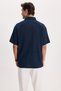 Men's relaxed fit 100% cotton bohemian fabric casual short sleeve navy blue shirt with pockets - 7