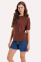 Women's Relax Fit Comfortable Cut 100% Cotton Crew Neck Brown T-Shirt - 8