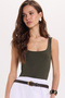 Women's Slim Fit Narrow Cut Strappy Square Neck Open Back Sandy Fabric Snap Fastener Green Bodysuit - 5
