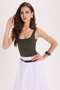 Women's Slim Fit Narrow Cut Strappy Square Neck Open Back Sandy Fabric Snap Fastener Green Bodysuit - 9