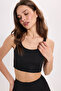 Women's Slim Fit Slim Fit Slim Strap Square Neck Black Crop - 9
