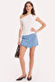 Women's slim fit short sleeve boat neck ecru blouse - 2