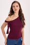 Women's slim fit short sleeve boat neck burgundy blouse