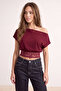 Bordo Düz Kayık Yaka Kolsuz Örme Sandy Bluz TPRSS26BZ00061 - 2