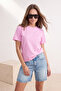 Pembe %100 Pamuk Basic Bisiklet Yaka Örme T-Shirt TWOSS23TS00000 - 2