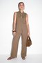 Khaki Bow Collar Slit Zipper Blouse with Elastic Waist Pleated Trousers Tdrss26Au00060 - 2