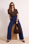 Lacivert Wide Leg/Geniş Paça Beli Lastikli Dokuma Pantolon TWOSS22PL00024 - 3
