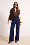 Lacivert Wide Leg/Geniş Paça Beli Lastikli Dokuma Pantolon TWOSS22PL00024 - 2