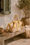 Women's Yellow Straw Lined Zippered Hand and Shoulder Bag - 2