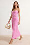Pembe Düz Straplez Kolsuz Aksesuar Detaylı Örme Sandy Şık/Gece Bluz TPRSS25BZ00032