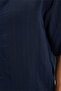 Men's Relax Fit Comfortable Cut Sports Collar Short Sleeve Striped Soft Textured Slit Navy Blue Shirt - 5