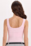 Women's Slim Fit Narrow Cut Strappy Square Neck Open Back Sandy Fabric Snap Fastener Pink Bodysuit - 7