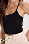 Women's slim fit black crop tank top with thin cotton straps - 6