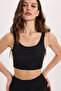 Women's Slim Fit Slim Fit Slim Strap Square Neck Black Crop - 5