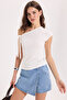 Women's slim fit short sleeve boat neck ecru blouse - 4