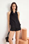 Black Degaje Collar Backless Woven Crepe Blouse Twoss26Bz00408 - 3
