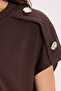 Women's Oversize Wide Cut Crew Neck Buttoned Shoulder Lycra Brown Viscose Blouse - 5