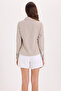 Women's Slim Fit Long Sleeve Striped Beige Shirt - 8