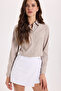 Women's Slim Fit Long Sleeve Striped Beige Shirt
