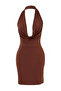 Brown Knitted Degaje Collar Mini Beach Dress Tbess26El00045 - 4