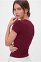 Women's Burgundy Crew Neck Short Sleeve T-Shirt Blouse - 2