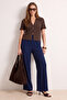 Lacivert Wide Leg/Geniş Paça Beli Lastikli Dokuma Pantolon TWOSS22PL00024