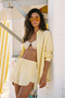 Yellow Striped Woven Beach Shirt-Shorts Set Tbess25Au00053 - 3