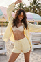 Yellow Striped Woven Beach Shirt-Shorts Set Tbess25Au00053