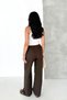 Women's Dark Brown Baggy Fit Elastic Waist Tie Detail 100% Cotton Trousers Emi̇ly-3023 - 8