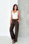 Women's Dark Brown Baggy Fit Elastic Waist Tie Detail 100% Cotton Trousers Emi̇ly-3023 - 6