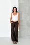 Women's Dark Brown Baggy Fit Elastic Waist Tie Detail 100% Cotton Trousers Emi̇ly-3023 - 5