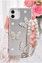 iPhone 11 Case 3D Patterned Silicone Cover with Mirrored Charm Butterfly Strap Pearl Design.