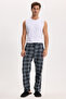 Men's standard fit regular cut cotton checkered drawstring waist pocketed grey pajama bottoms - 3