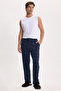 Men's standard fit regular cut cotton checkered navy blue pajama bottoms with drawstring waist and pockets. - 7