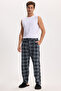 Men's standard fit regular cut cotton checkered drawstring waist pocketed grey pajama bottoms - 7