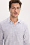 Men's Regular Fit Classic Cut Oversized 100% Cotton Linen Texture Gray Shirt - 4