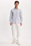 Men's Regular Fit Classic Cut Oversized 100% Cotton Linen Texture Gray Shirt - 2