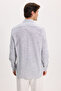Men's Regular Fit Classic Cut Oversized 100% Cotton Linen Texture Gray Shirt - 6