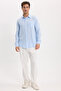 Men's Relax Fit Comfortable Cut Oversize Muslin Viscose Cotton Single Pocket Plain Blue Shirt - 2