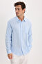 Men's Relax Fit Comfortable Cut Oversize Muslin Viscose Cotton Single Pocket Plain Blue Shirt - 3