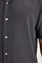 Men's Relax Fit Comfortable Cut Short Sleeve Lapel Collar Jacquard Fabric Knitted Plain Gray Shirt - 7