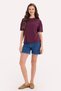 Women's Relax Fit Comfortable Cut 100% Cotton Crew Neck Burgundy T-Shirt - 3