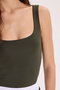 Women's Slim Fit Narrow Cut Strappy Square Neck Open Back Sandy Fabric Snap Fastener Green Bodysuit - 6