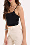 Women's slim fit black crop tank top with thin cotton straps - 5
