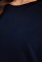 Women's Oversize Wide Cut Crew Neck Buttoned Shoulder Lycra Navy Blue Viscose Blouse - 7