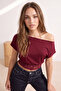 Bordo Düz Kayık Yaka Kolsuz Örme Sandy Bluz TPRSS26BZ00061