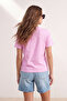 Pembe %100 Pamuk Basic Bisiklet Yaka Örme T-Shirt TWOSS23TS00000 - 3